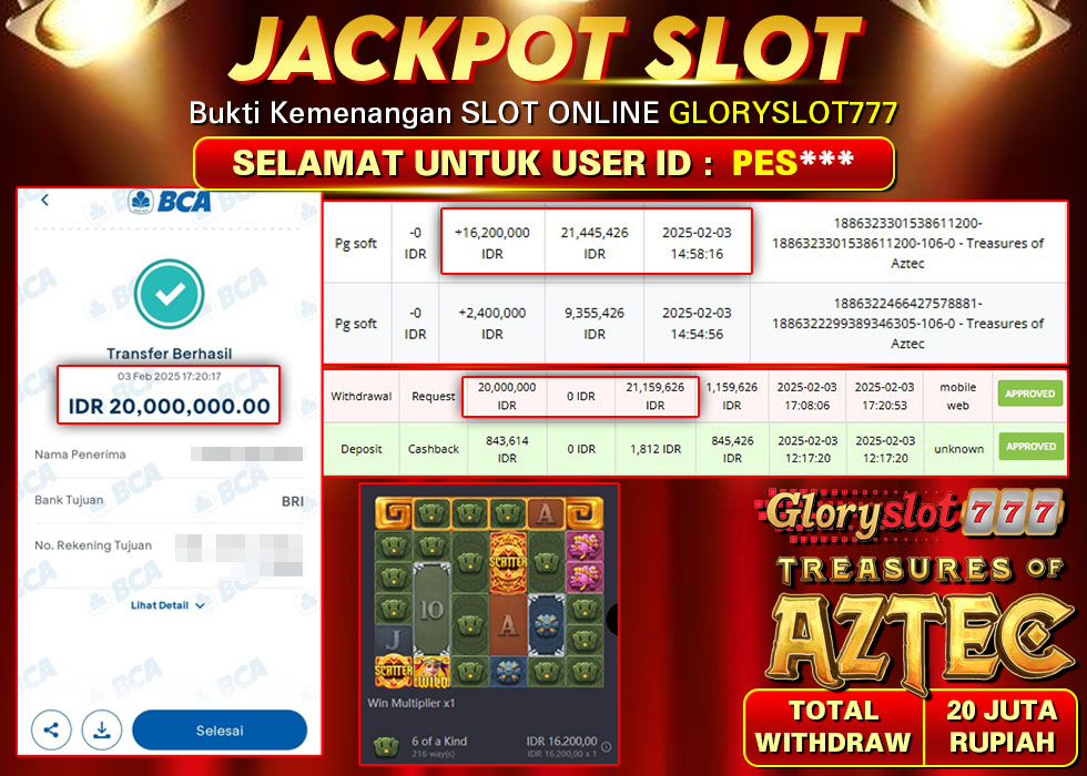 GLORYSLOT777 JACKPOT SLOT TREASURE OF AZTEC Rp 20.000.000,- LUNAS