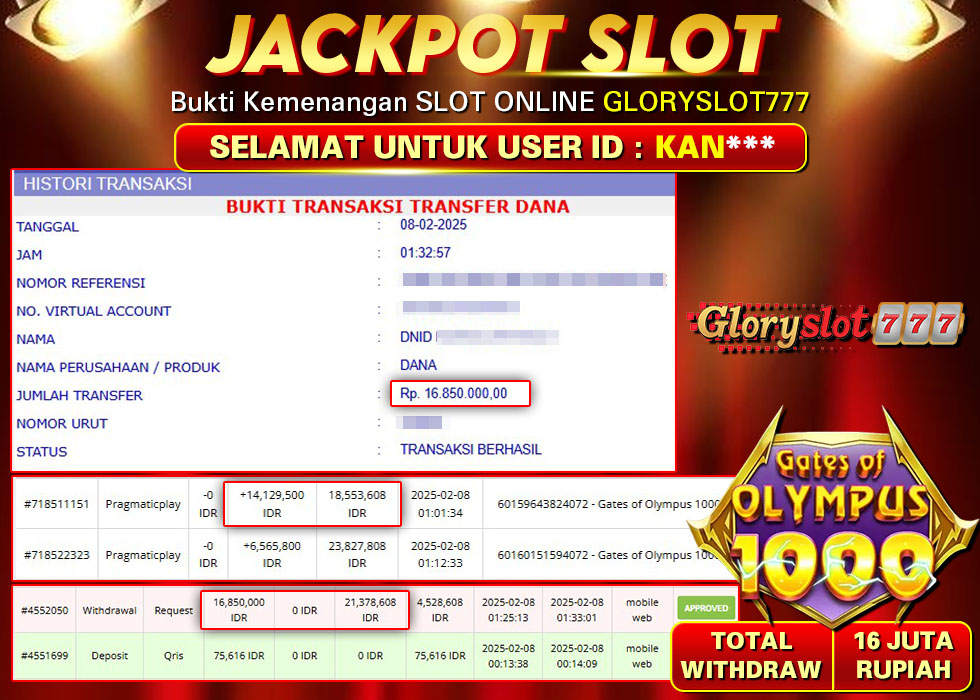 GLORYSLOT777 JACKPOT SLOT GATES OF OLYMPUS 1000 Rp 16.850.000,- LUNAS