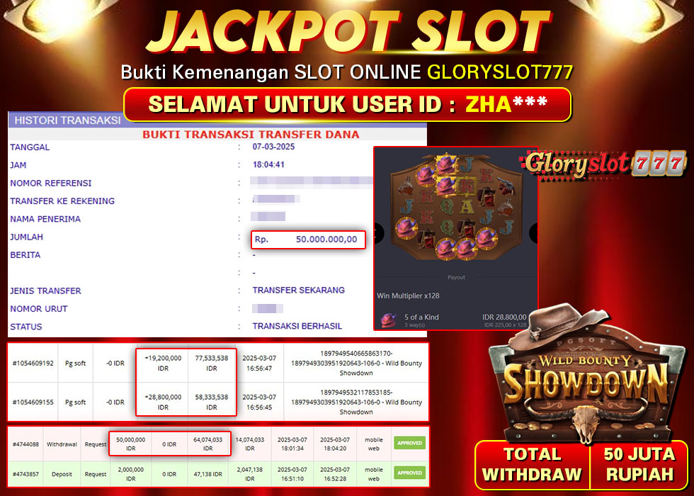GLORYSLOT777 JACKPOT SLOT WILD BOUNTY SHOWDOWN Rp 50.000.000,- LUNAS