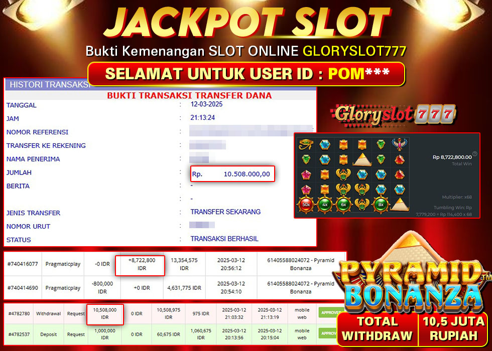 GLORYSLOT777 JACKPOT SLOT PYRAMID BONANZA Rp 10.058.000,- LUNAS