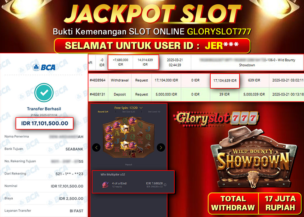 GLORYSLOT777 JACKPOT SLOT WILD BOUNTY SHOWDOWN Rp 17.104.000,- LUNAS