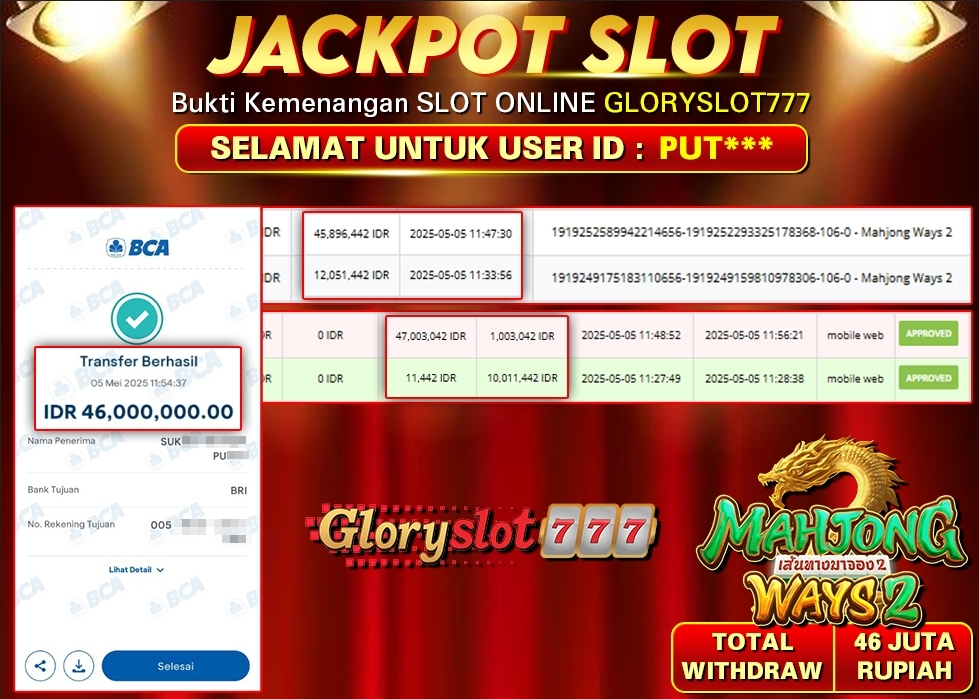 GLORYSLOT777 JACKPOT SLOT MAHJONG WAYS 2 Rp 46.000.000,- LUNAS