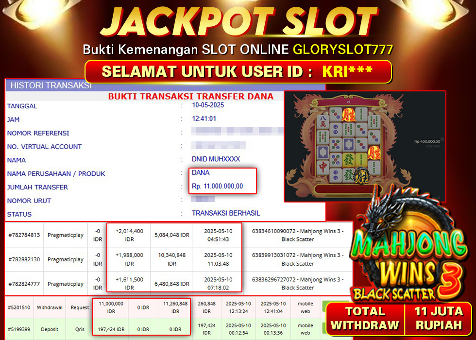 GLORYSLOT777 JACKPOT SLOT MAHJONG WINS - BLACK SCATTER Rp 11.000.000,- LUNAS