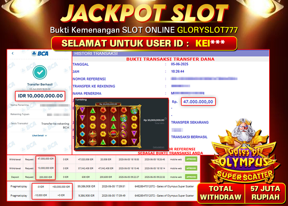 GLORYSLOT777 JACKPOT SLOT GATES OF OLYMPUS SUPER SCATTER Rp 57.000.000,- LUNAS