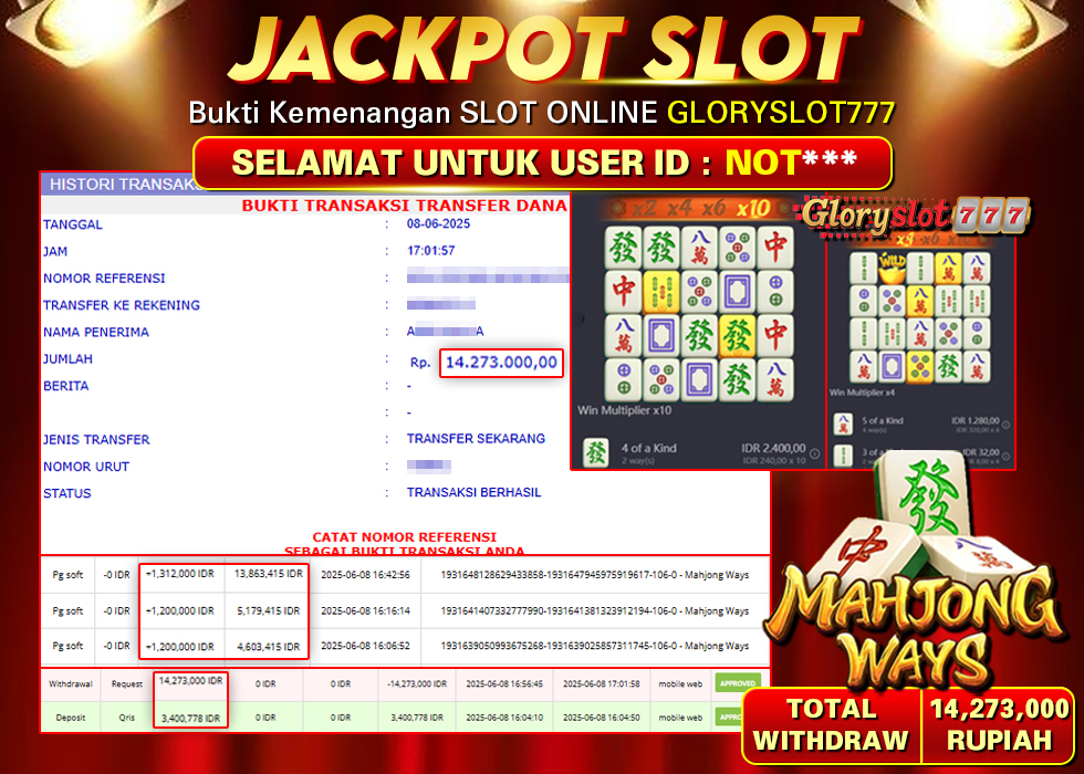 GLORYSLOT777 JACKPOT SLOT MAHJONG WAYS Rp 14.273.000,- LUNAS