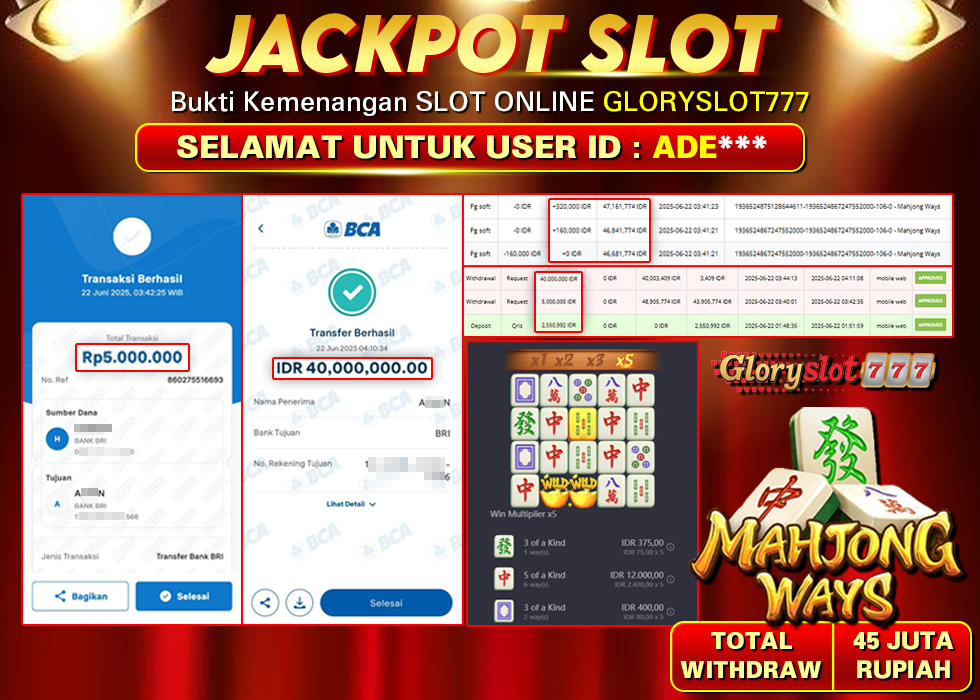 GLORYSLOT777 JACKPOT SLOT MAHJONG WAYS Rp 45.000.000,- LUNAS