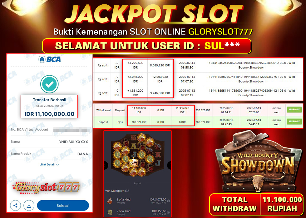 GLORYSLOT777 JACKPOT SLOT WILD BOUNTY SHOWDOWN Rp 11.100.000,- LUNAS