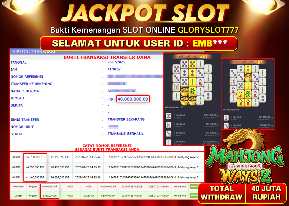 GLORYSLOT777 JACKPOT SLOT MAHJONG WAYS 2 Rp 40.000.000,- LUNAS