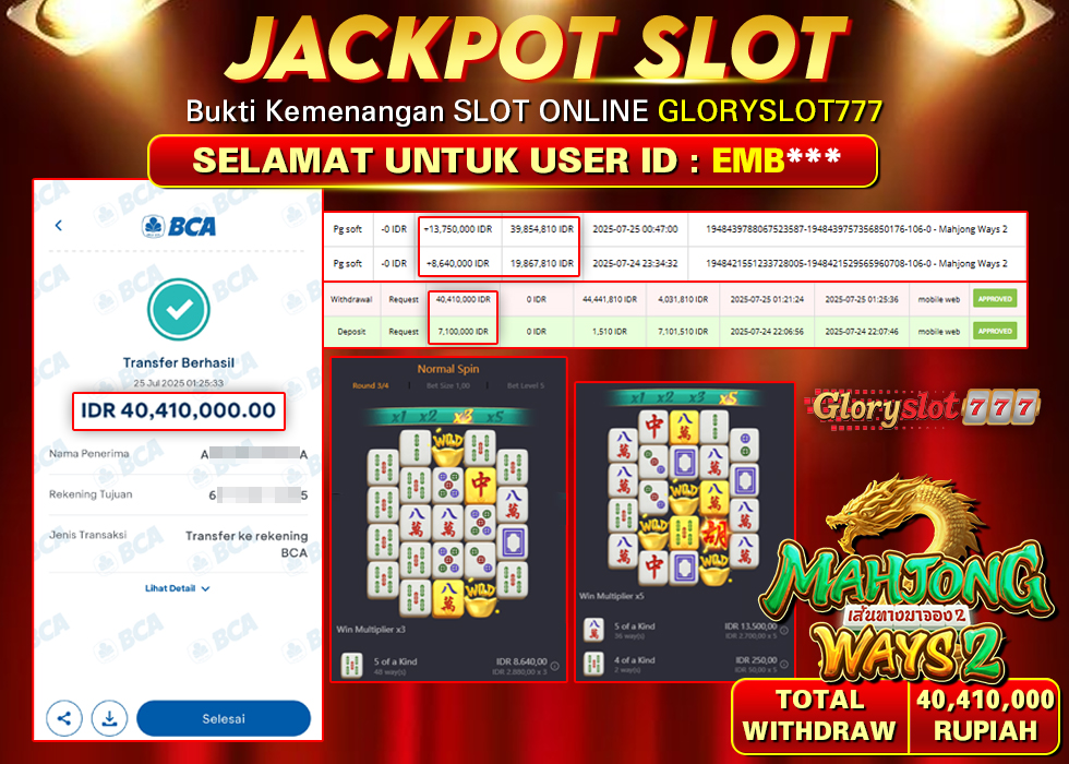 GLORYSLOT777 JACKPOT SLOT MAHJONG WAYS 2 Rp 40.410.000,- LUNAS
