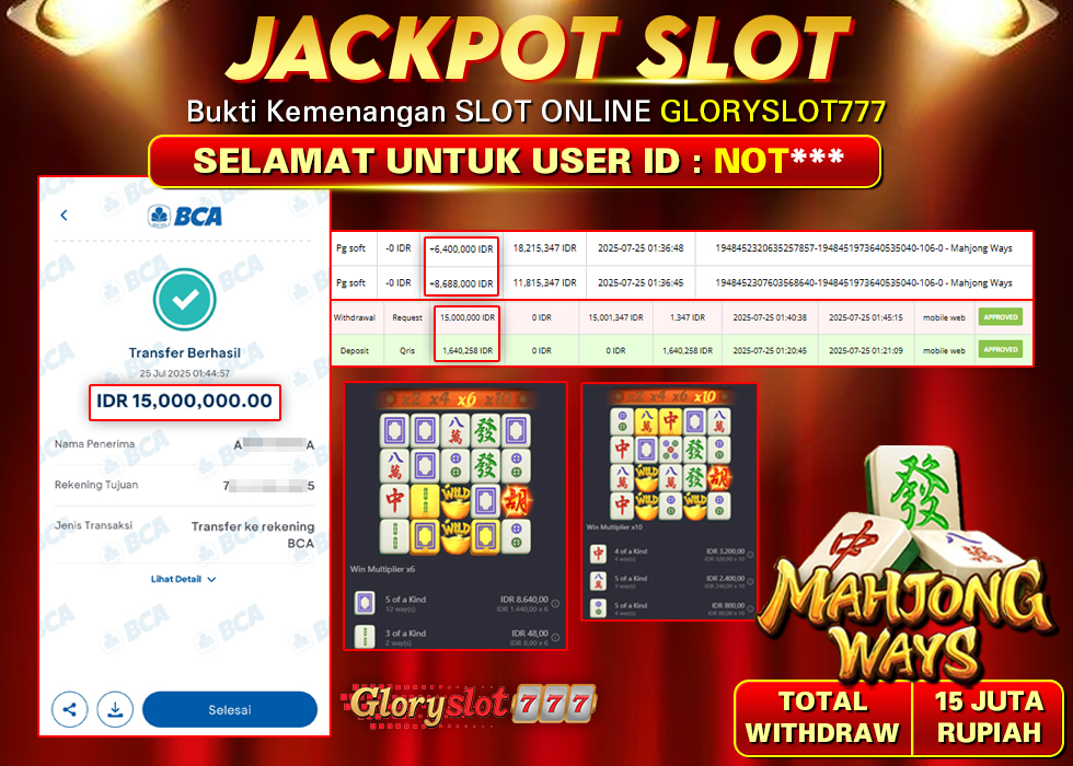GLORYSLOT777 JACKPOT SLOT MAHJONG WAYS Rp 15.000.000,- LUNAS