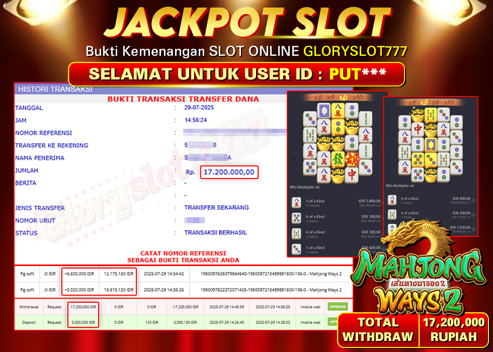 GLORYSLOT777 JACKPOT SLOT MAHJONG WAYS 2 Rp 17.200.000,- LUNAS