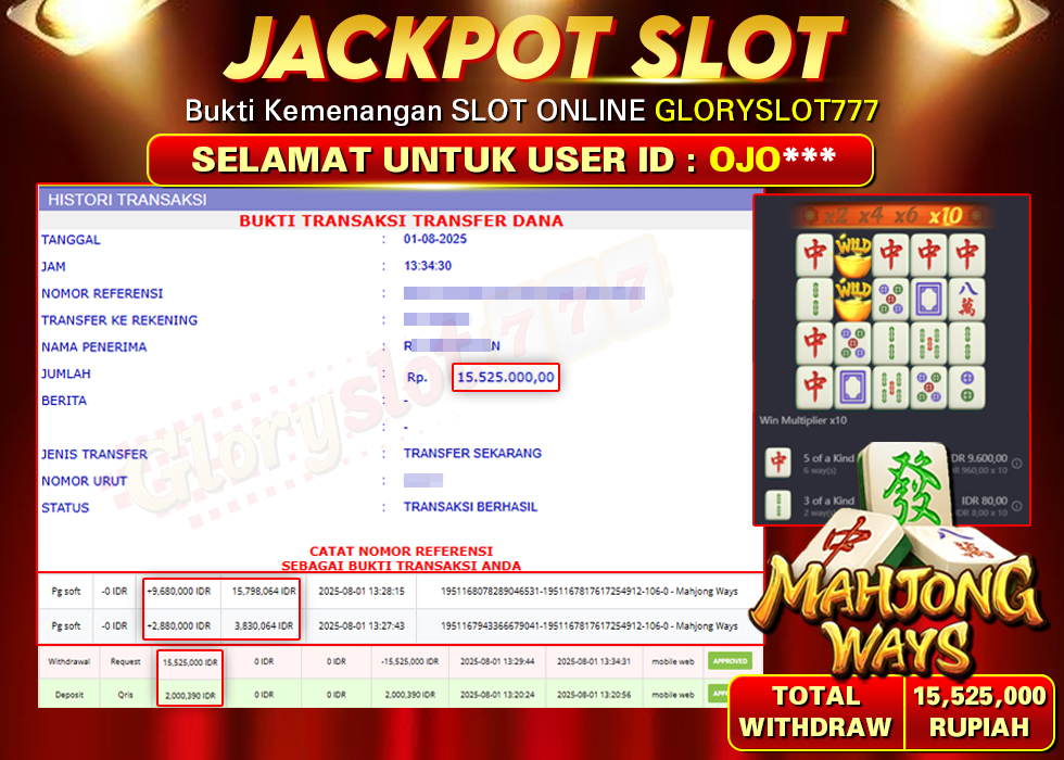 GLORYSLOT777 JACKPOT SLOT MAHJONG WAYS Rp 15.525.000,- LUNAS