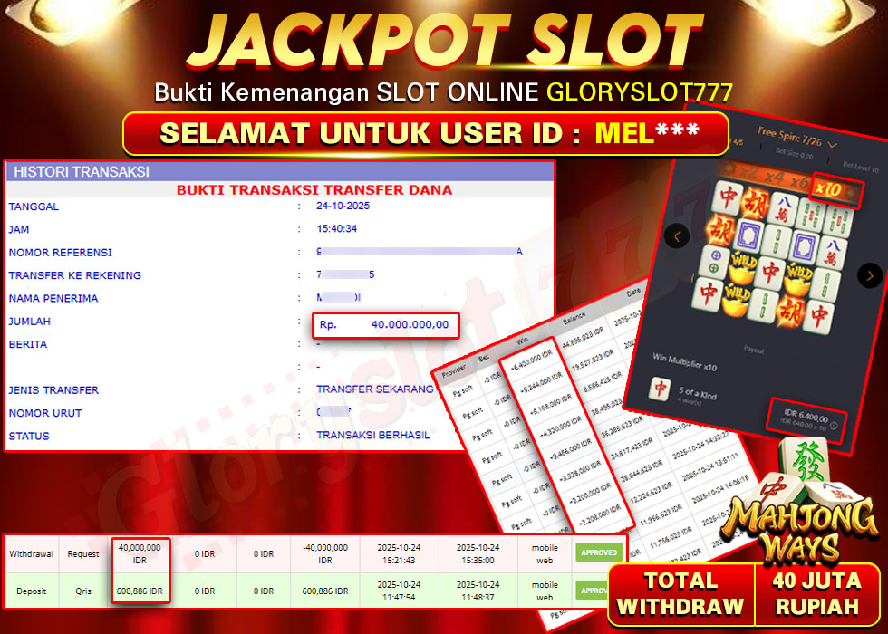 GLORYSLOT777 JACKPOT SLOT MAHJONG WAYS Rp 40.000.000.,- LUNAS