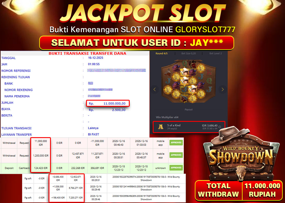 GLORYSLOT777 JACKPOT SLOT WILD BOUNTY SHOWDOWN Rp 11.000.000.,- LUNAS
