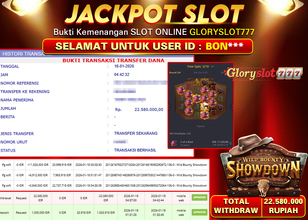 GLORYSLOT777 JACKPOT SLOT WILD BOUNTY SHOWDOWN Rp 22.580.000,- LUNAS