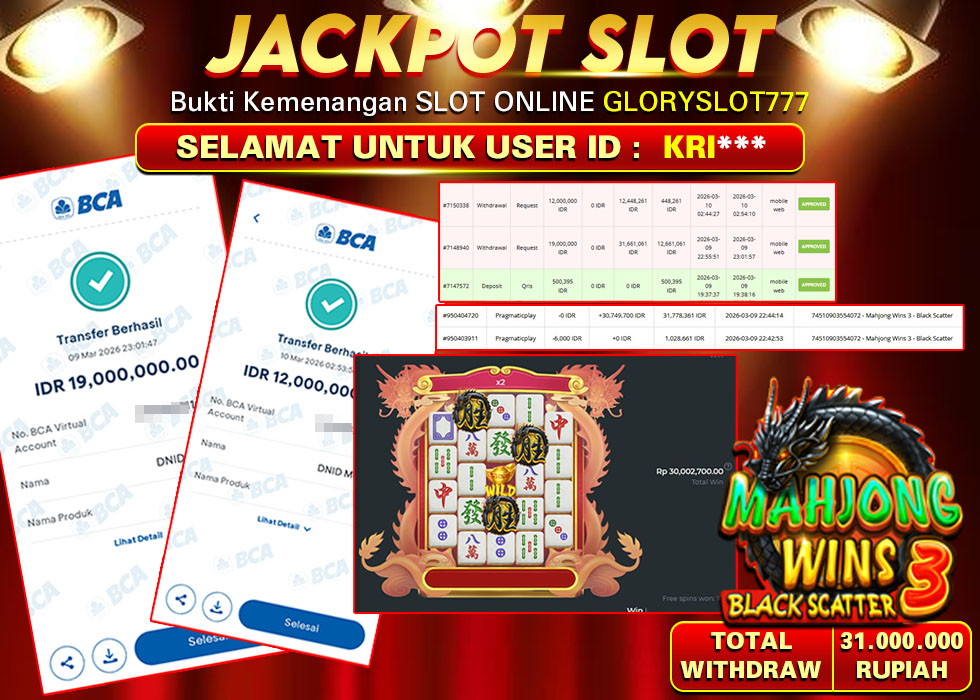 GLORYSLOT777 JACKPOT SLOT MAHJONG WINS 3 - BLACK SCATTER  Rp 31.000.000,- LUNAS