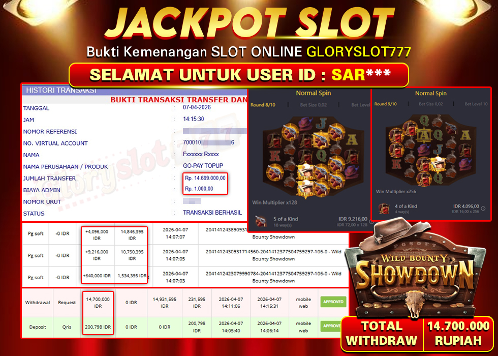 GLORYSLOT777 JACKPOT SLOT WILD BOUNTY SHOWDOWN Rp 14.700.000,- LUNAS