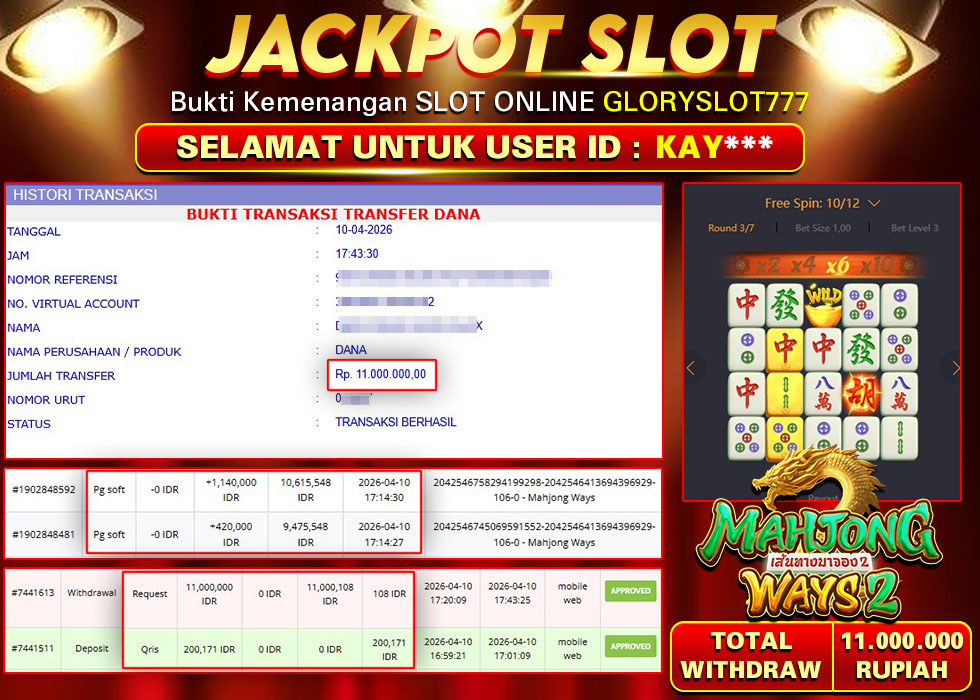 GLORYSLOT777 JACKPOT SLOT MAHJONG WAYS 2 Rp 11.000.000,- LUNAS
