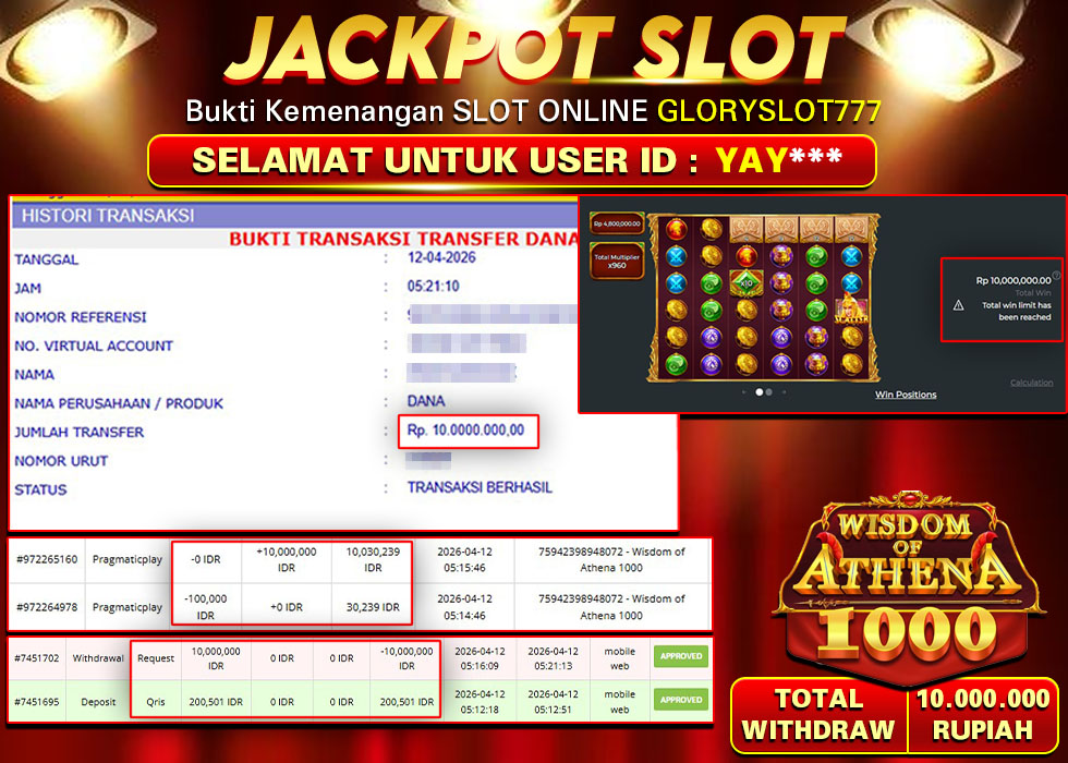 GLORYSLOT777 JACKPOT SLOT WISDOM OF ATHENA 1000 Rp 10.000.000,- LUNAS
