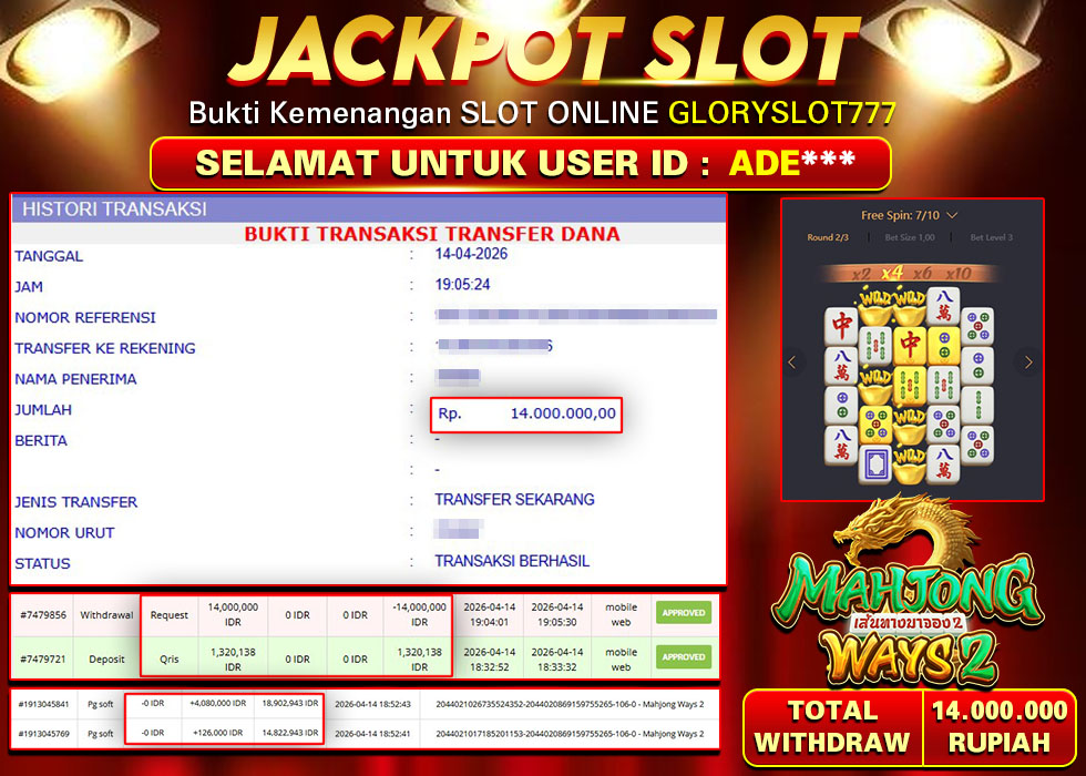 GLORYSLOT777 JACKPOT SLOT MAHJONG WAYS 2 Rp 14.000.000,- LUNAS