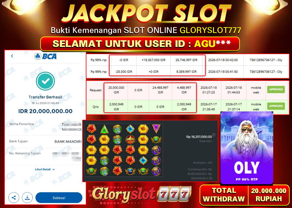 GLORYSLOT777 JACKPOT SLOT OLY Rp 20.000.000,- LUNAS