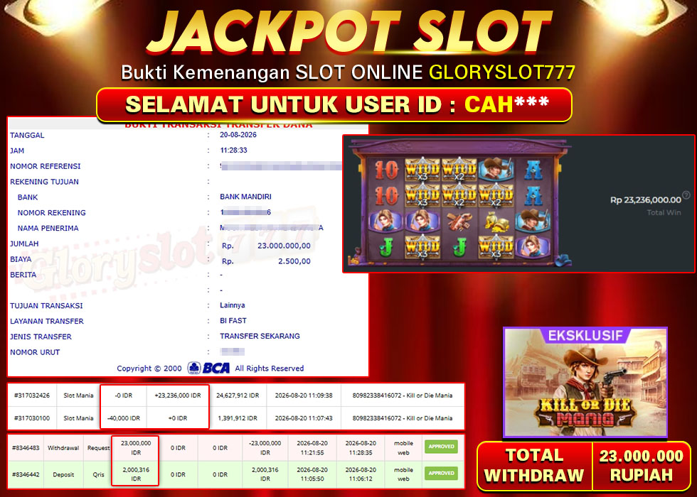 GLORYSLOT777 JACKPOT SLOT KILL OR DIE MANIA Rp 23.000.000,- LUNAS