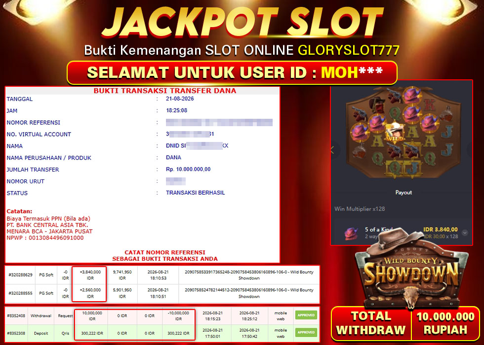 GLORYSLOT777 JACKPOT SLOT WILD BOUNTY SHOWDOWN Rp 10.000.000,- LUNAS